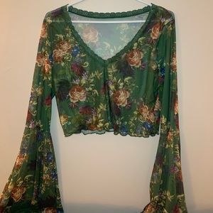 Green floral crop top